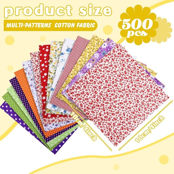 500 Pcs 4 x 4 Inch Cotton Fabric Squares Pre Cut Patchwork Quilting Fabric Bundl - Picture 2 of 5